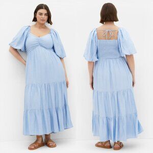 NWT CITY CHIC Mindy Maxi Dress Crinkled Fabric Balloon Sleeve Sky Blue Size XXL
